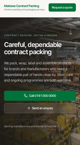Example website for a contract packing business
